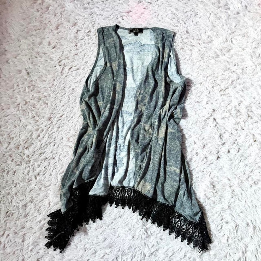 Camo Lace Trim Rustic Southern Country Cowgirl Hunting Chic Flowy Vest Womens M